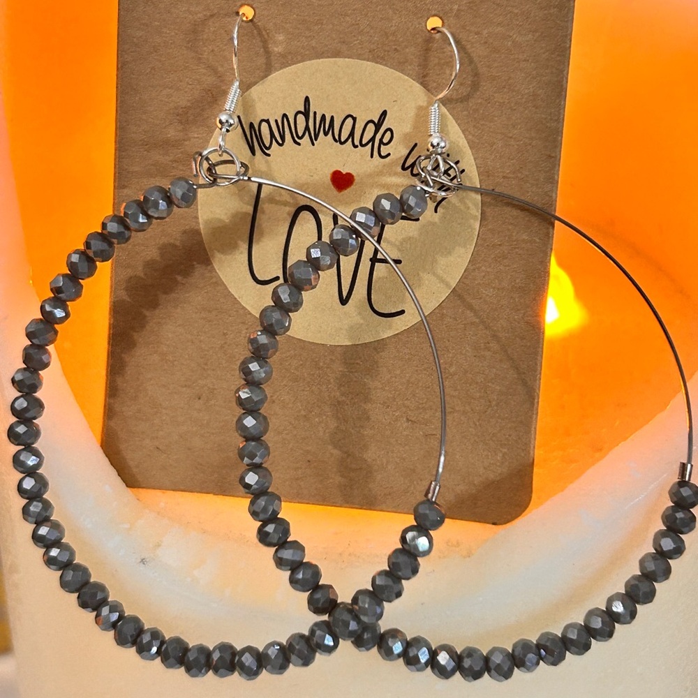 NEW Handmade Silver Beaded Hoop Earrings